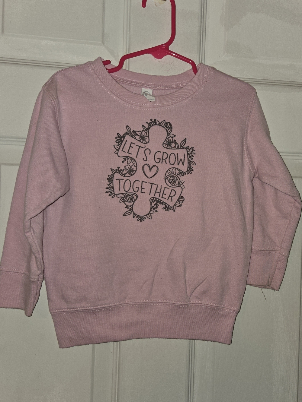 Rabbit Skins Pink 'Let's Grow Together' Floral Graphic Sweatshirt SZ 3T